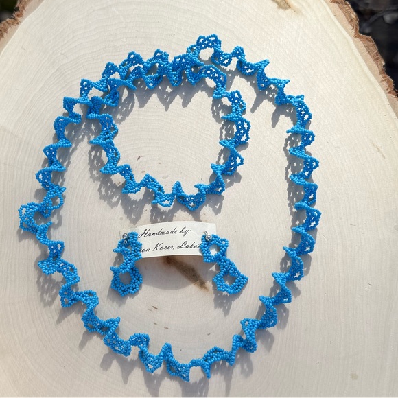 Native American Lavon Kocer Lakota Beaded Necklace Earrings SET Oglala Lakota SD - Picture 3 of 13